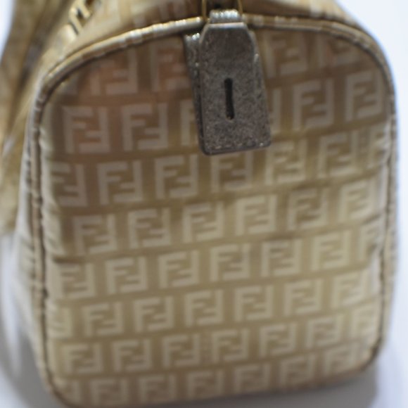 FENDI Tan/Gold Monogram Icon Logo Satchel Hand Bag w Its Dust Bag - Picture 4 of 15